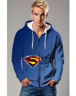 S-Force Zip Hoodie – Blue Full-Zip with Crest and Flying Superman Sketch
