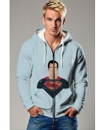 Urban Legend Zip Hoodie – Minimal Superman on Dusty Blue