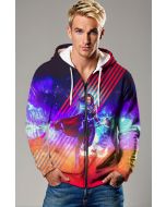 Lightning Code Zip-Up Hoodie – Red & Gold Heroine on Galactic Horizon