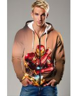 Marvel Avengers Inspired Men’s Red and Gold Iron Man Zip Up Hoodie