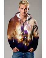 Marvel Avengers Inspired Men’s Purple and Gold Thanos Infinity Gauntlet Zip Up Hoodie