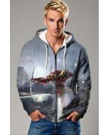 Marvel Avengers Inspired Men’s Red and Gold Hulkbuster Battle Scene Zip Up Hoodie