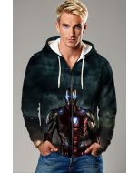 Iron Man Arc Reactor Glow Black & Red Marvel Design Full-Zip Hoodie