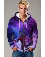 Miles Morales Into the Spider-Verse Neon Skyline Purple Marvel Design Full-Zip Hoodie