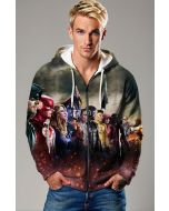 Legends United” Multicolor Zip-Up Hoodie with Hero Lineup