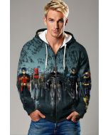 Gotham Unity Full-Zip Hoodie – Black Zip-Up with Batman Team Print