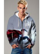 Skybound Valor – Light Grey Superman Zip-Up Hoodie