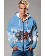 Avengers Fly Zip-Up – Light Blue Cartoon Hero Zip Hoodie