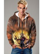 Adam the Warlock Zip-Up Hoodie - Mystical Brown & Gold Cosmic Design