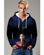 The Makkari Zip-Up Hoodie combines style, speed, and versatility, showcasing Makkari in her superhero suit.