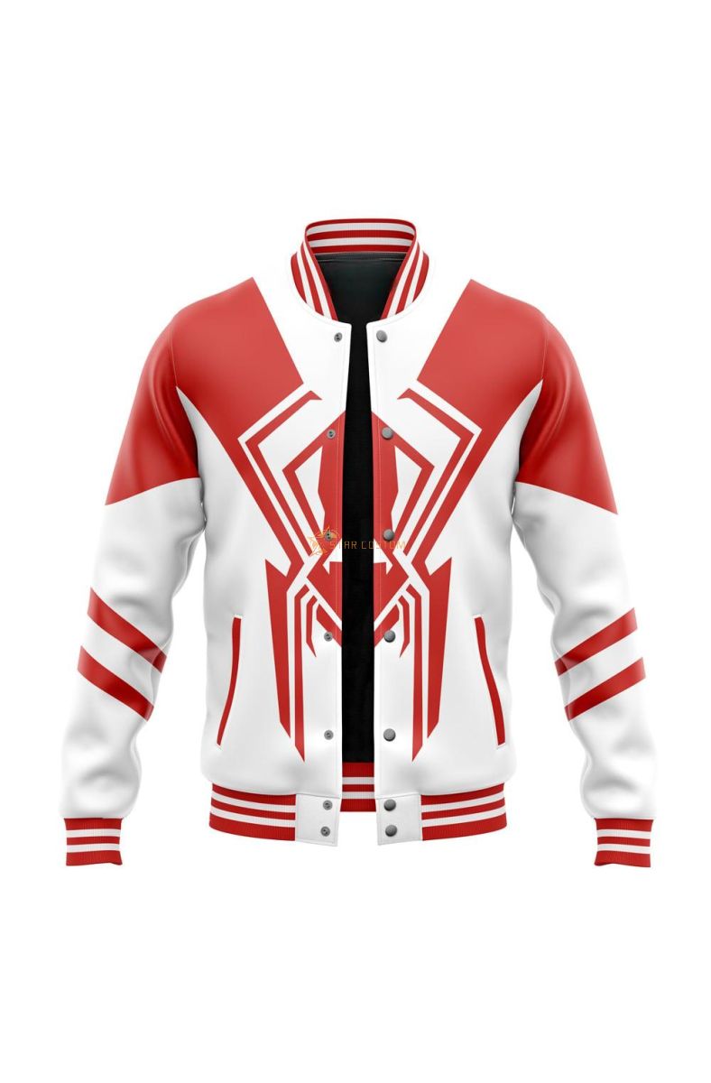 Across The Spider Verse 2099 Spiderman White Marvel Varsity Jacket