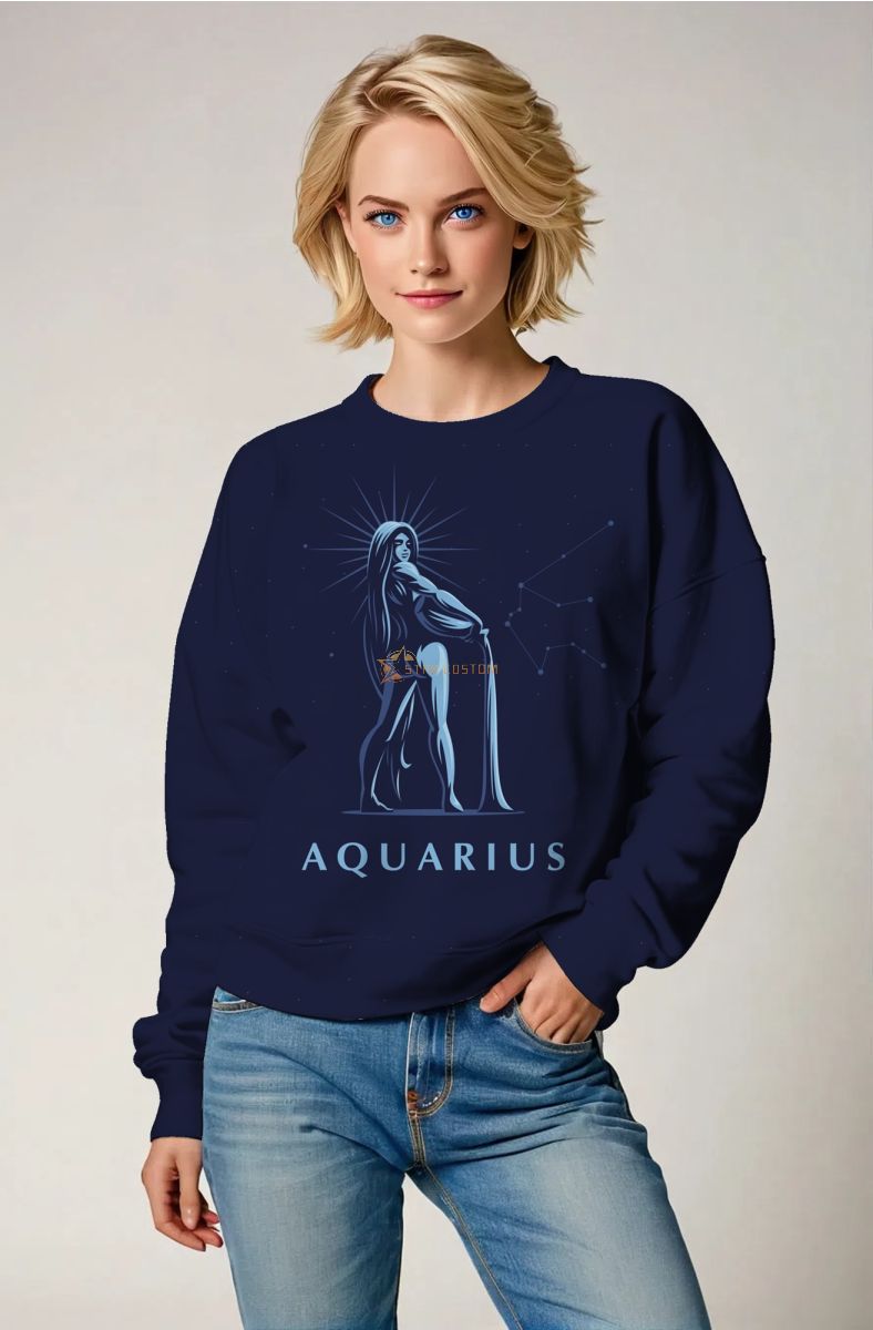 Aquarius Starry Night Unisex Sweatshirt with Glittering Water Bearer Design in Blue