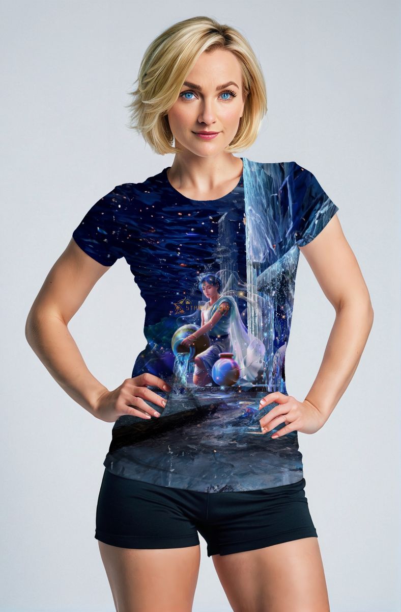 Aquarius Ganymedes Unisex T-Shirts with Colorful Starlight Anime Style and Deep Blue Nature Backdrop