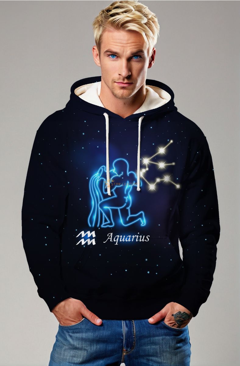Aquarius Constellation Symbol Unisex Hoodies in Blue