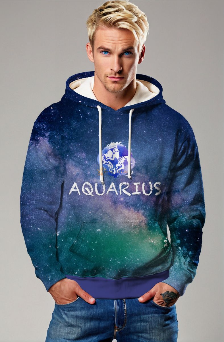 Mystic Nebula Aquarius Unisex Hoodie in Blue