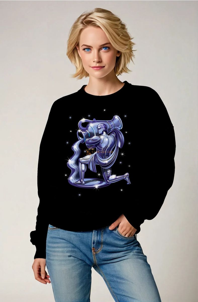 Aquarius Guardian Unisex Sweatshirts with Cosmic Starry Design in Black