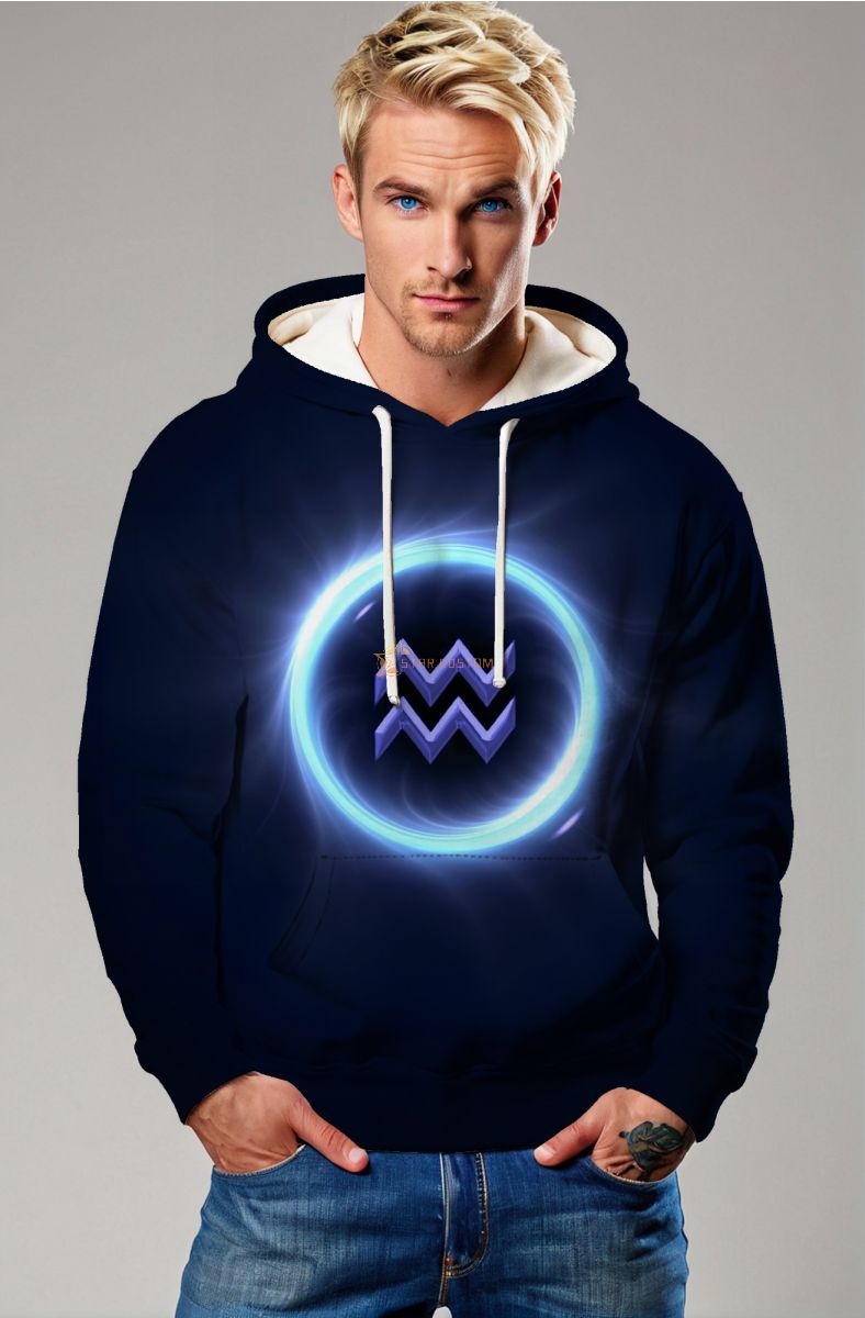 Aquarius Symbol Serene Night Sky Blue Unisex Hoodies