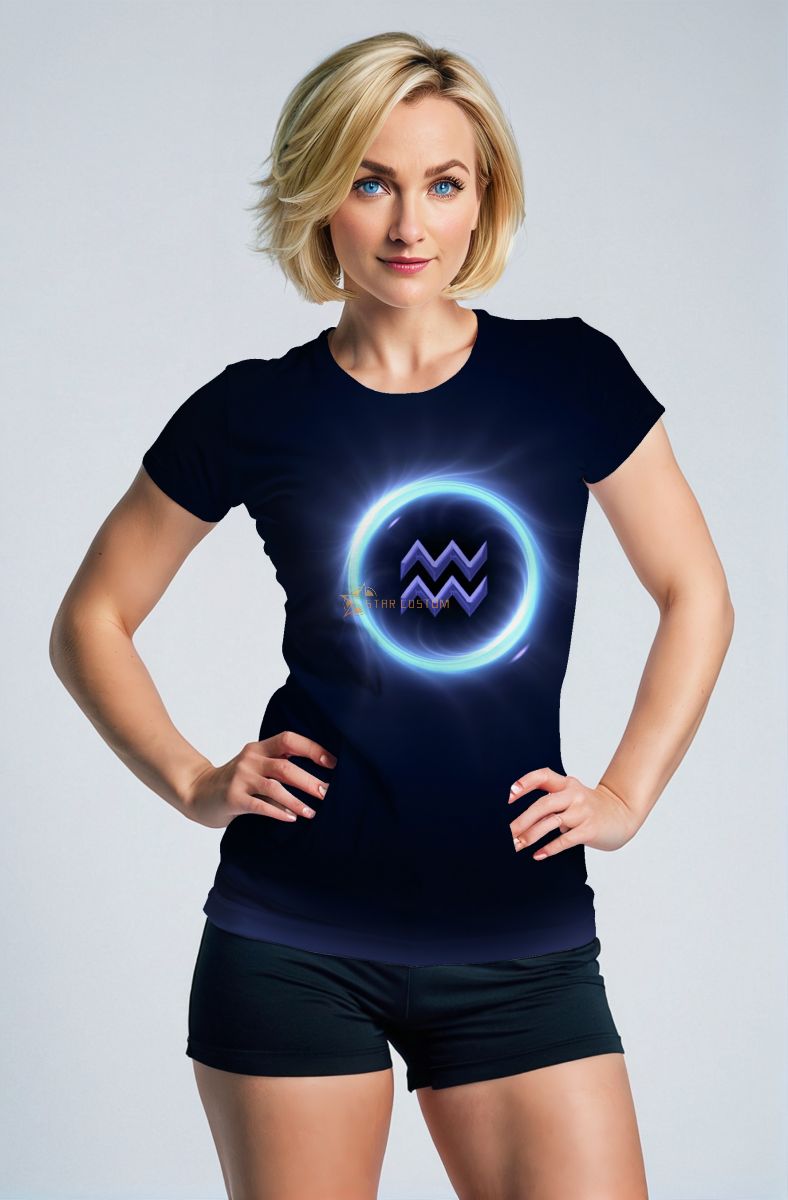 Aquarius Symbol Blue Night Sky Unisex T-Shirts with Halo Glow