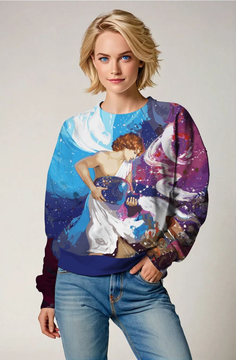 Elegant Aquarius Constellation Unisex Sweatshirt in Cosmic Navy Blue