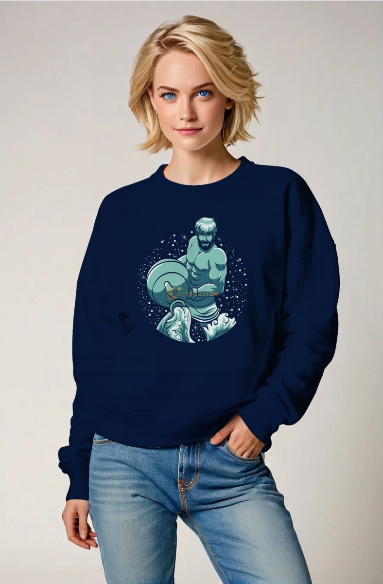 Aquarius Guardian Sky God Uranus Surrounded by Stars Blue Unisex Sweatshirt
