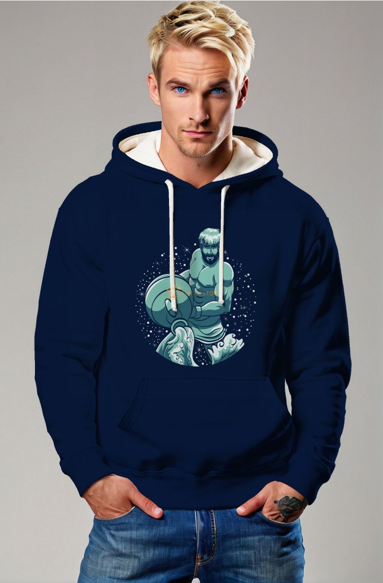 Aquarius Guardian Sky God Unisex Hoodie in Blue with Celestial Uranus and Stars Design
