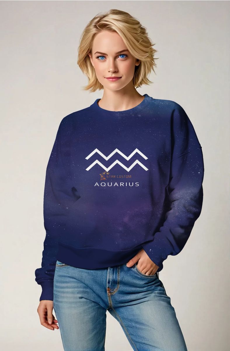 Mystic Midnight Purple Galaxy Aquarius Symbol Unisex Sweatshirt