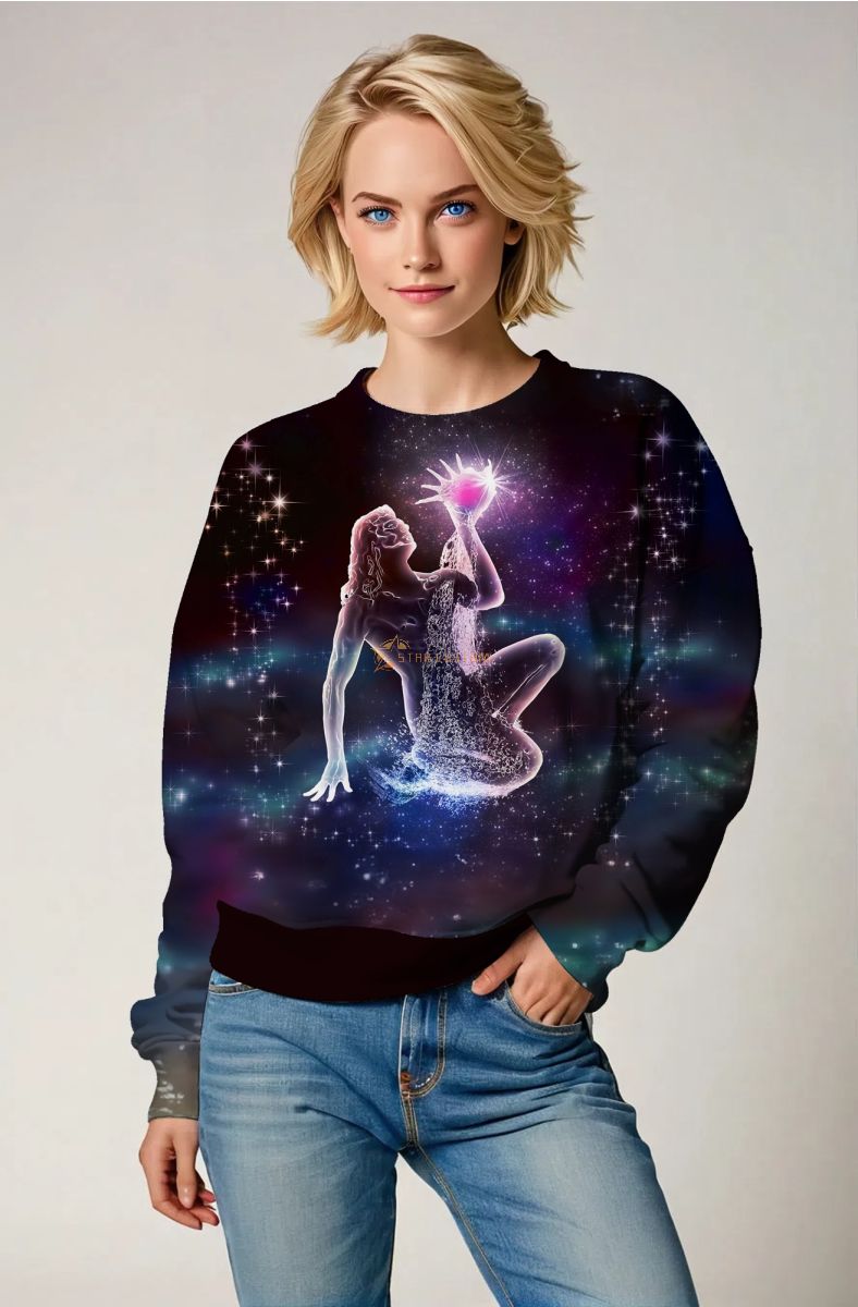 Aquarius Galaxy Star Print Unisex Sweatshirt in Purple