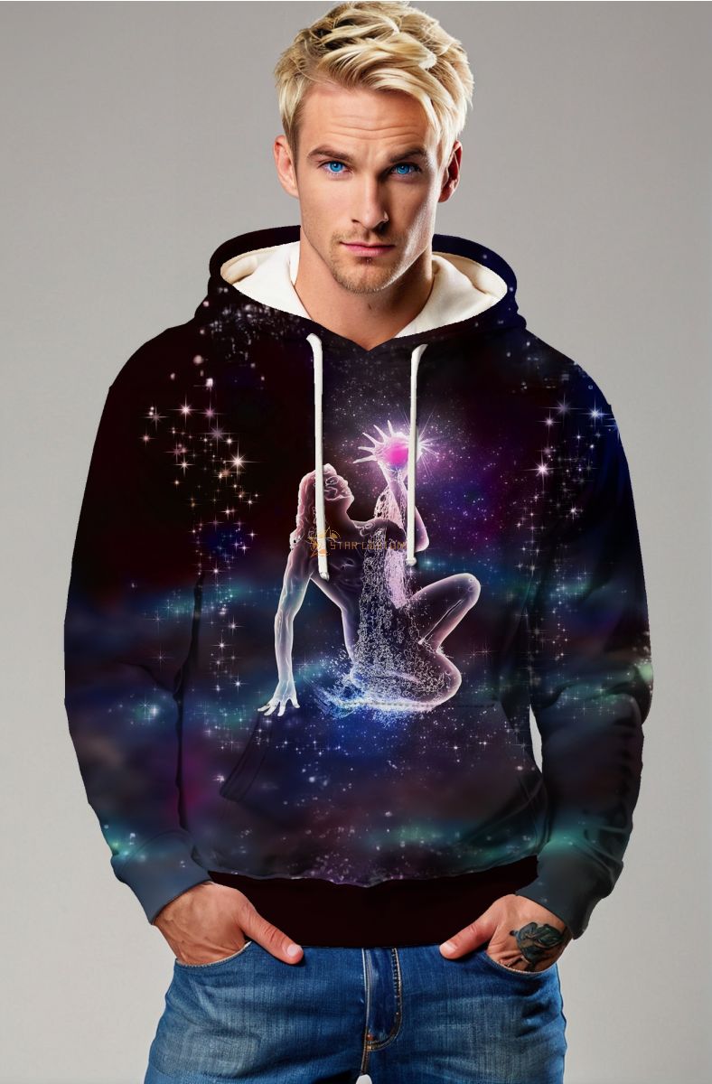 Aquarius Galaxy Unisex Hoodie in Purple with Ocean Sky Fusion Design