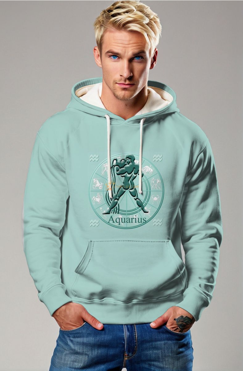 Prometheus Aquarius Zodiac Wheel Unisex Hoodie in Light and Dark Green