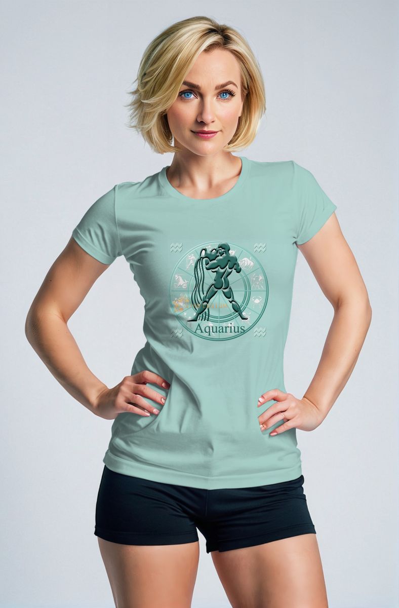 Unisex Aquarius Zodiac Wheel T-Shirts with Promethean Green Design