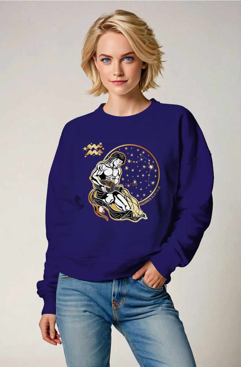 Aquarius Star Sign Unisex Purple Sweatshirt with Uranus Emblem