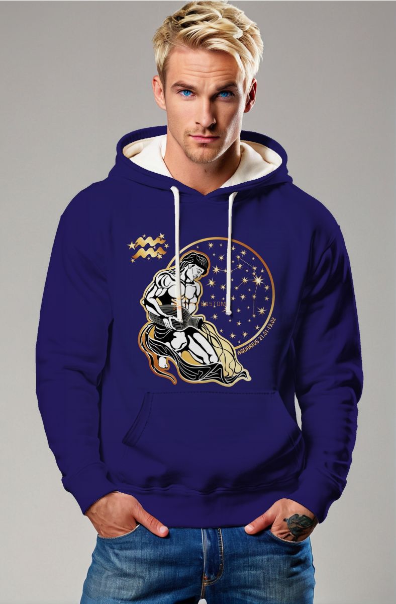 Aquarius Star Sign Unisex Hoodies in Purple with Uranus Emblem