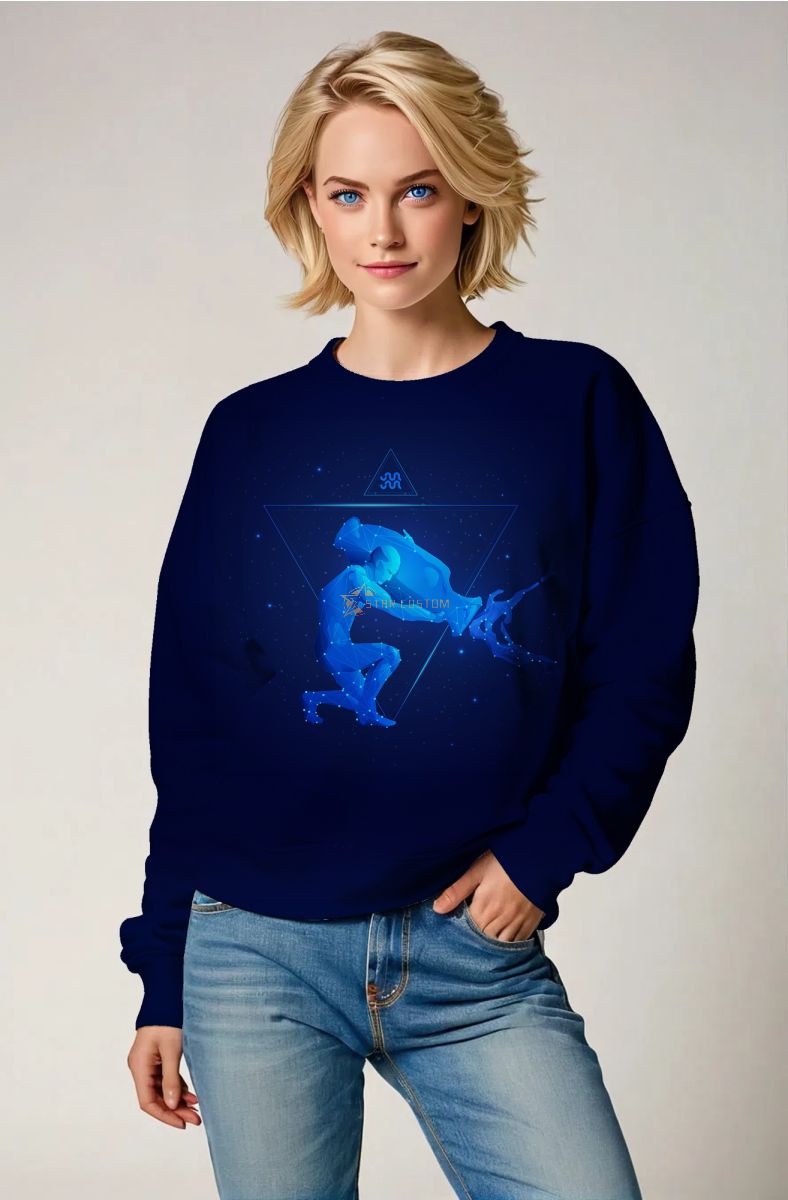 Aquarius Night Sky Unisex Sweatshirts with Blue Triangles and Stars around Uranus