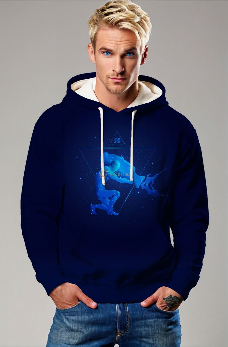 AquaBlue Unisex Hoodies with Gleaming Triangular Constellation and Stars Design around Uranus