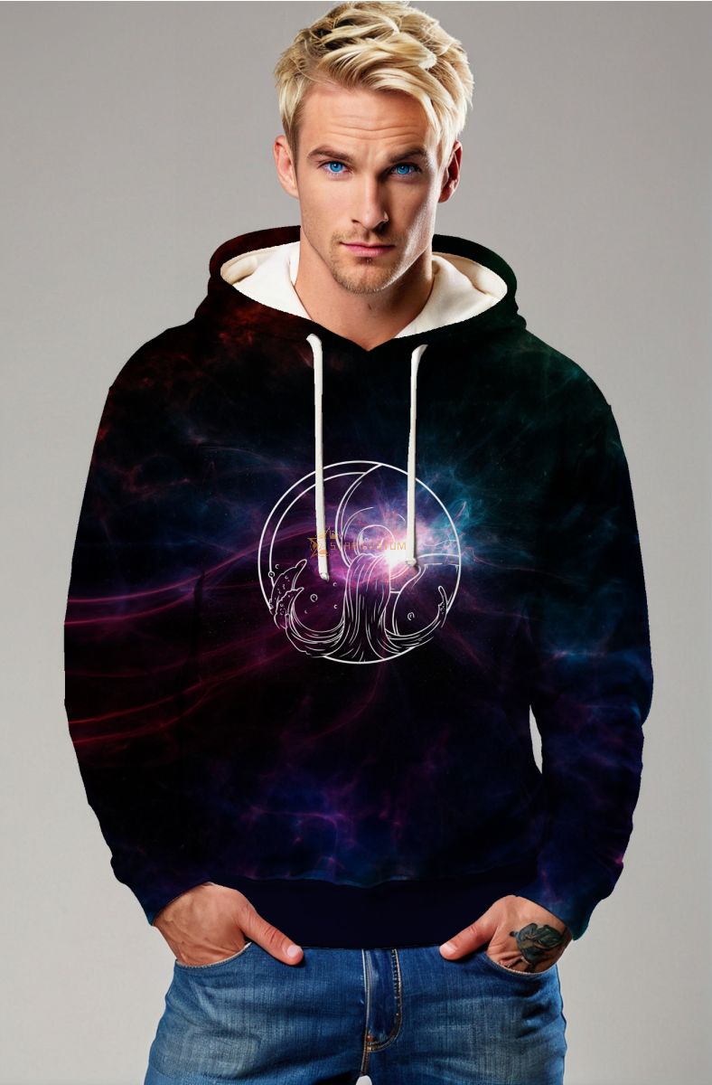 Mystic Night Sky Aquarius Unisex Hoodie in Enchanting Purple and Teal