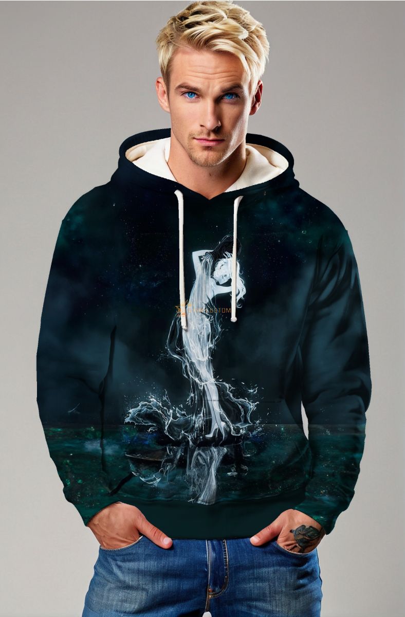 Aquarius Alcmene Waterflow Unisex Hoodie in Midnight Green