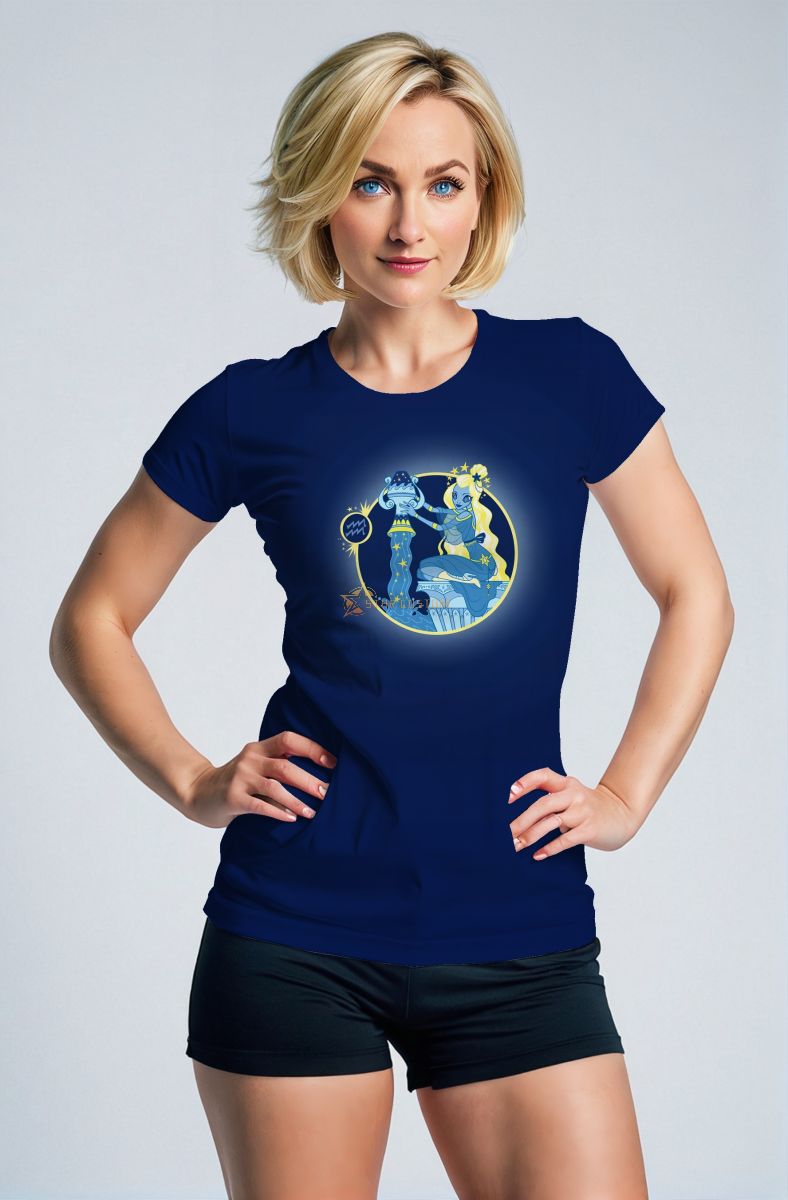 Helen Aquarius Goddess Unisex T-Shirts with Starry Water Flow Design in Aquarius Blue