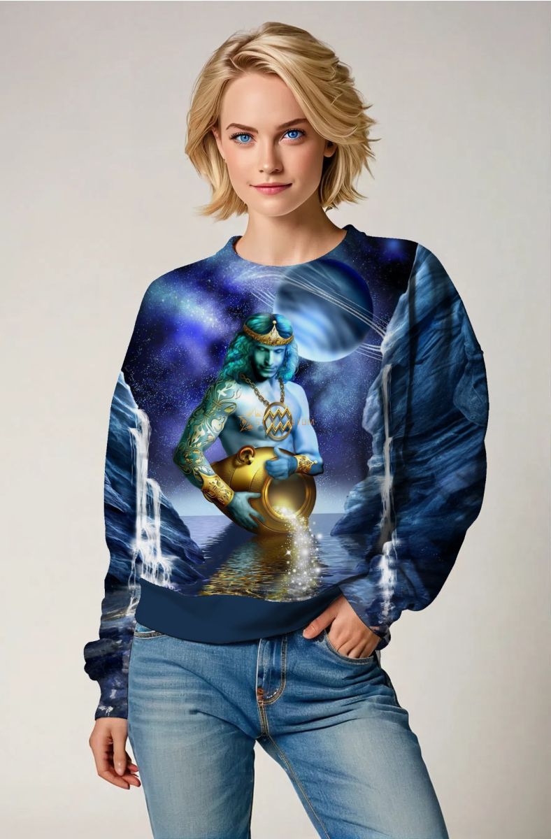 Starry Night Aquarius Unisex Sweatshirt with Sparkling Uranus Design Blue
