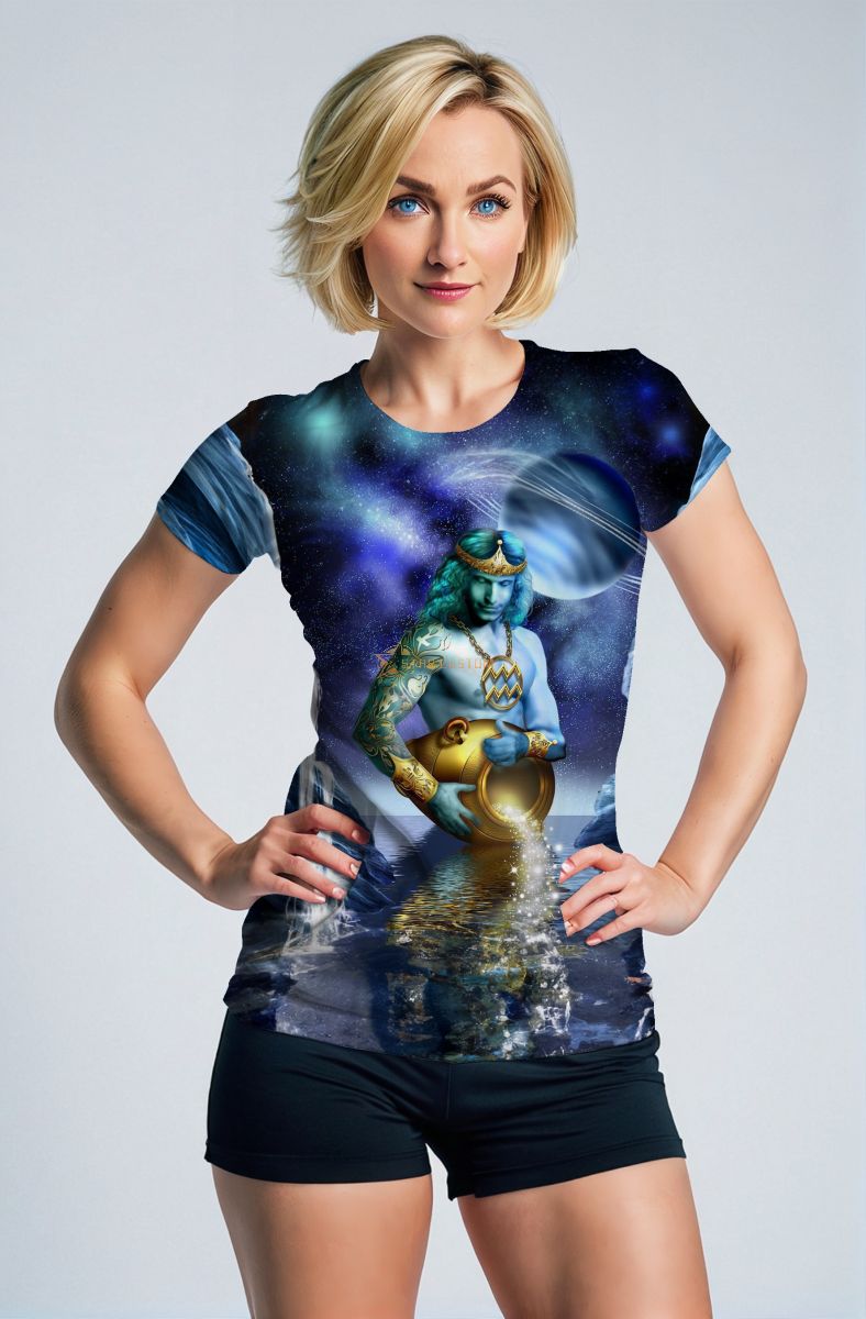 Uranus Guardian Aquarius Unisex Blue T-Shirt with Starry Night Sky Motif