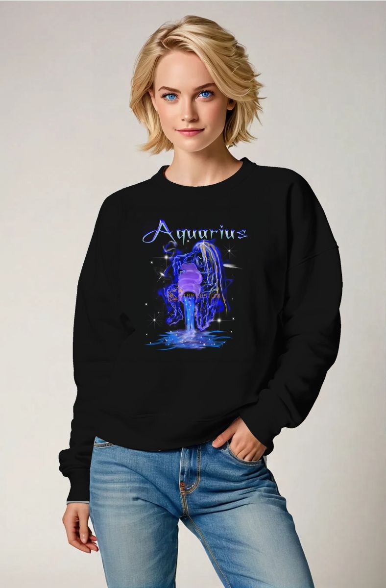 Aqua Guardian Myth Aquarius Unisex Sweatshirt with Blue Neon Abstract Hand-Painted Design