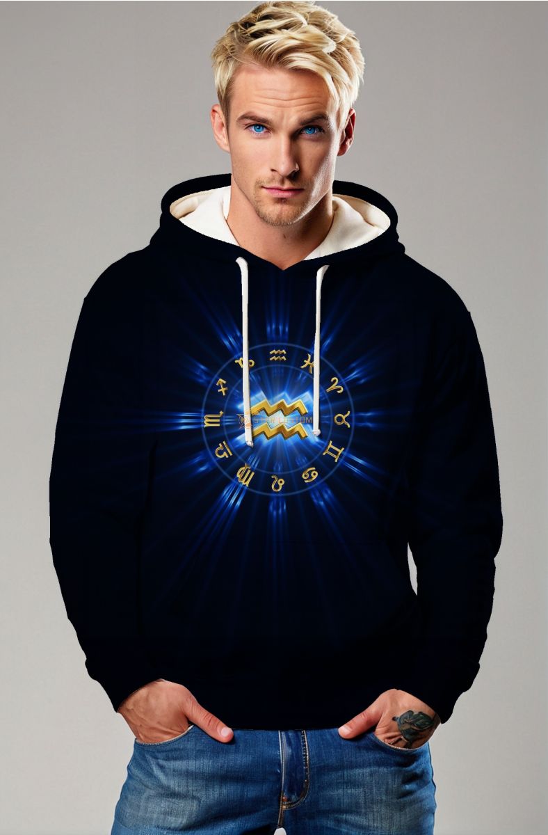 Aquarius Zodiac Wheel Unisex Blue Hoodie