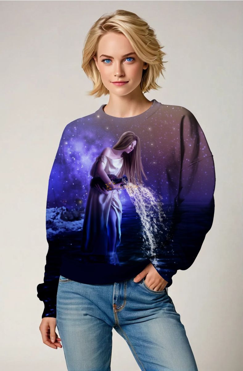 Aquarius Myth Water Bearer Unisex Purple Galaxy Seascape Sweatshirt