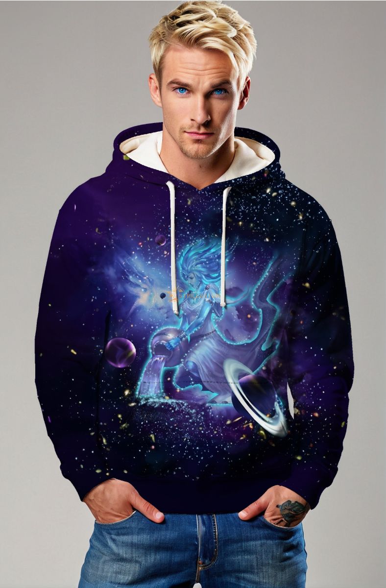 Starry Night Aquarius Myth Hoodie in Blue