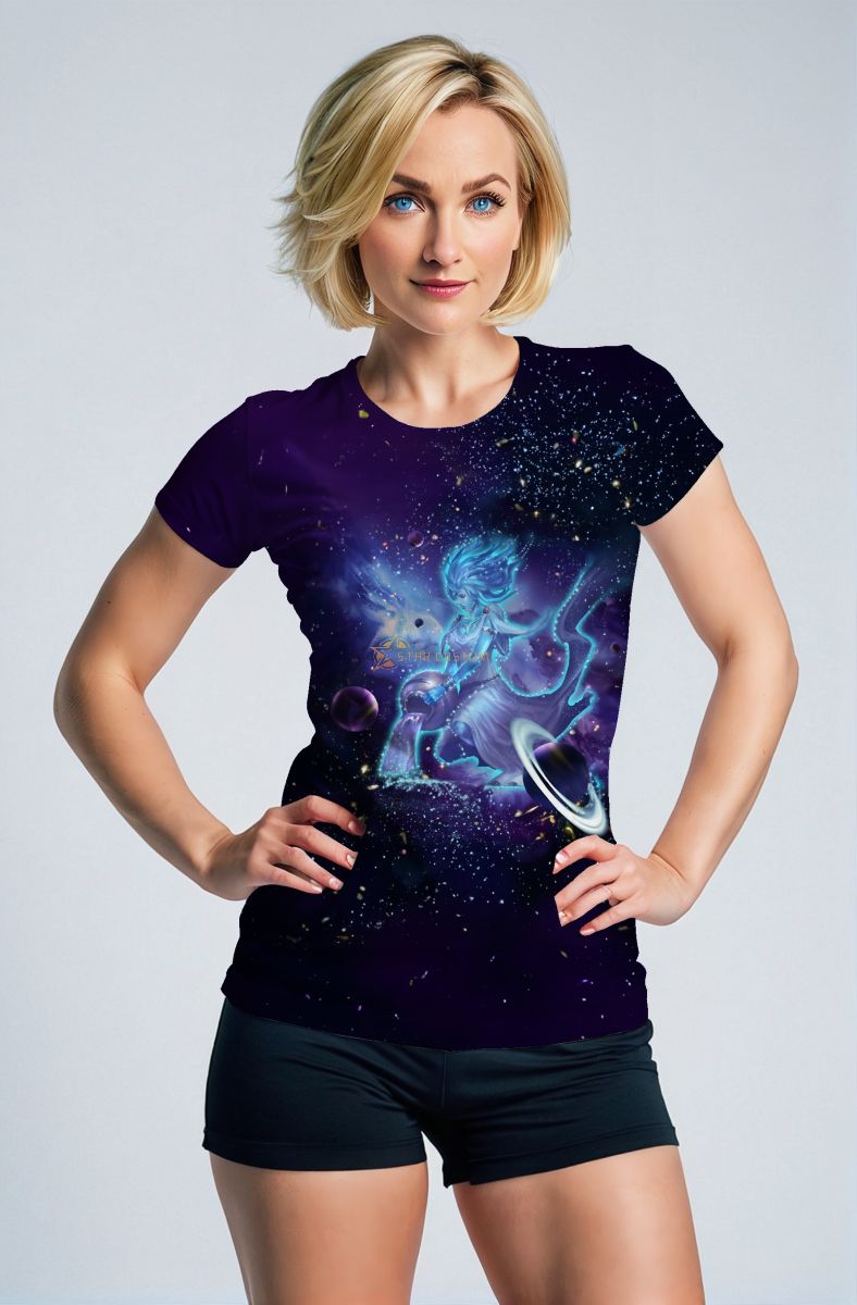 Aquarius Starlight Unisex T-shirts with Mythical Alcmene Silhouette in Blue