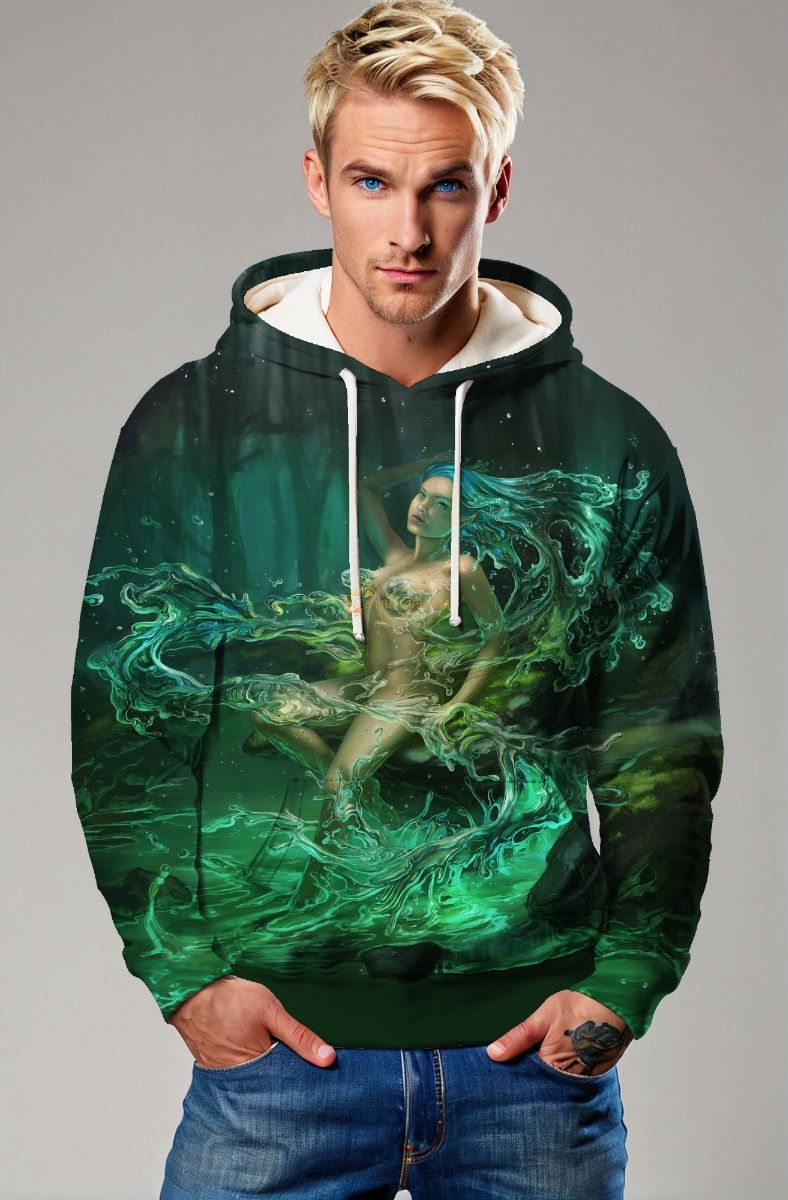 Mythical Aquarius Splash Unisex Hoodie in Forest Green