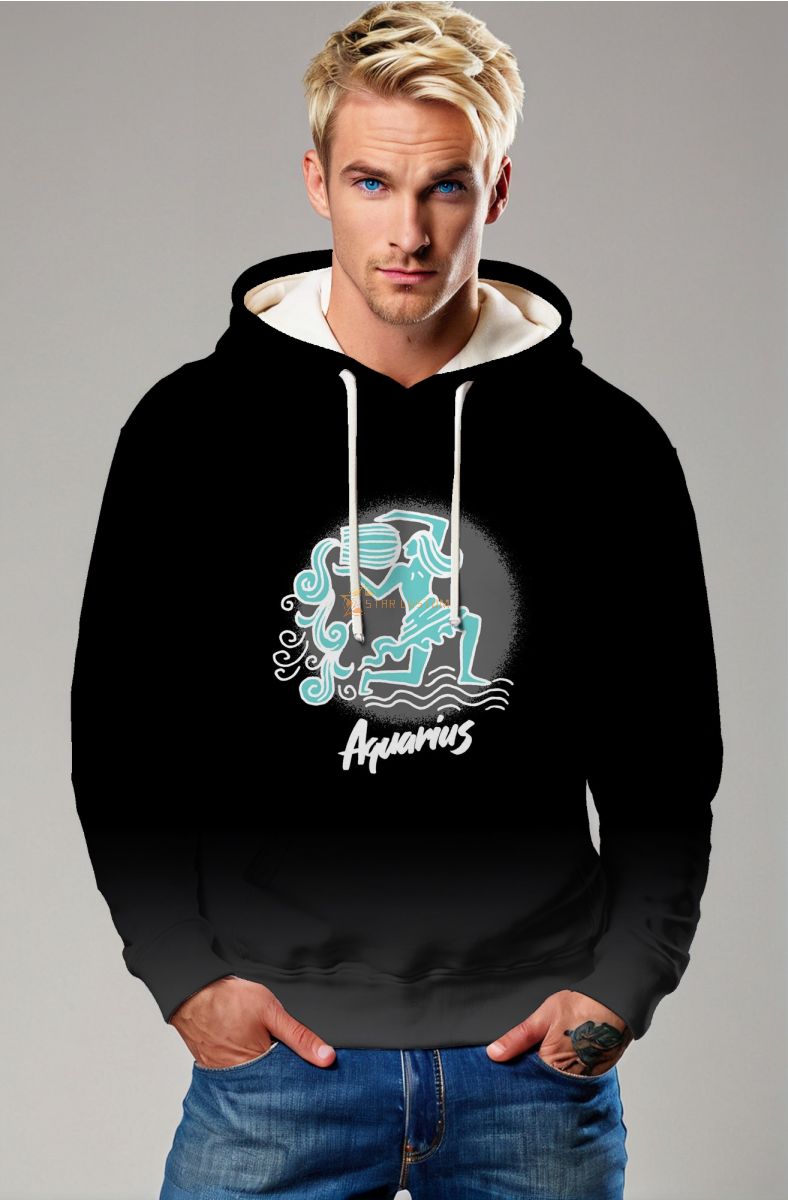 Aquarius Hephaestus Graphic Unisex Hoodie in Ombre Black