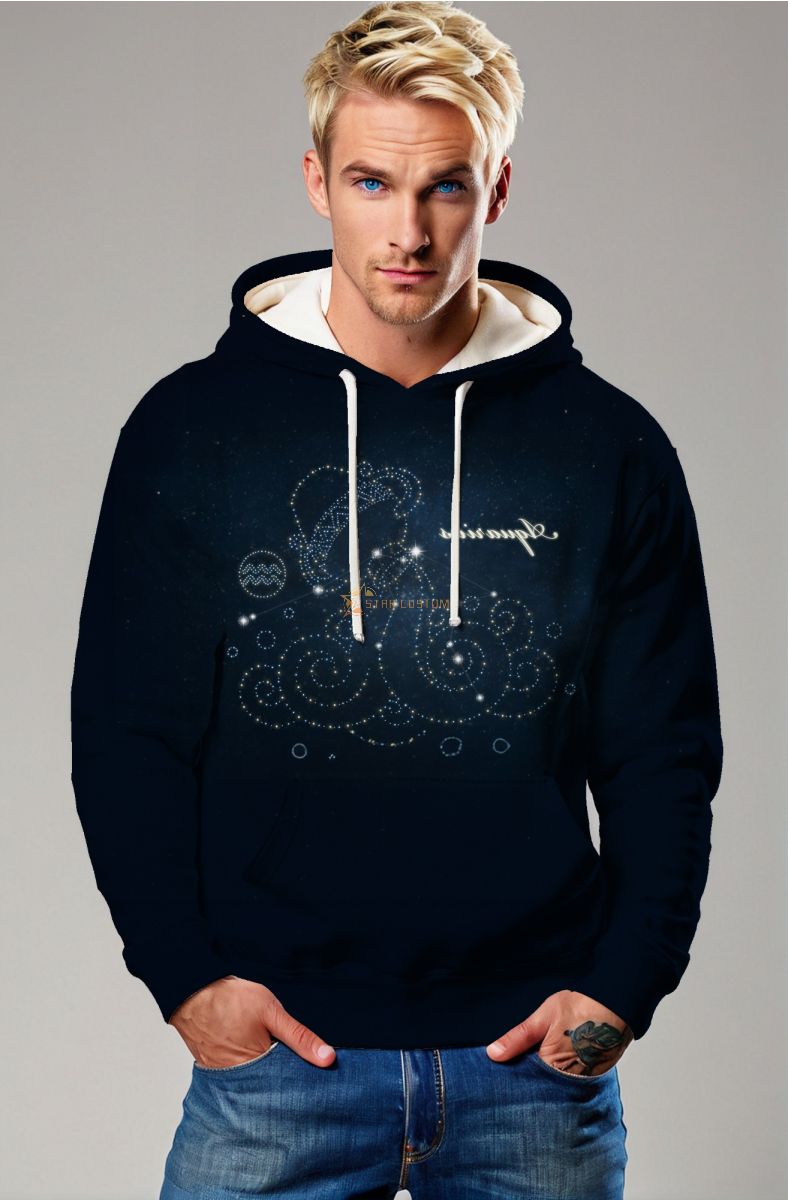 Aquarius Star Symbol Unisex Hoodie in Midnight Blue