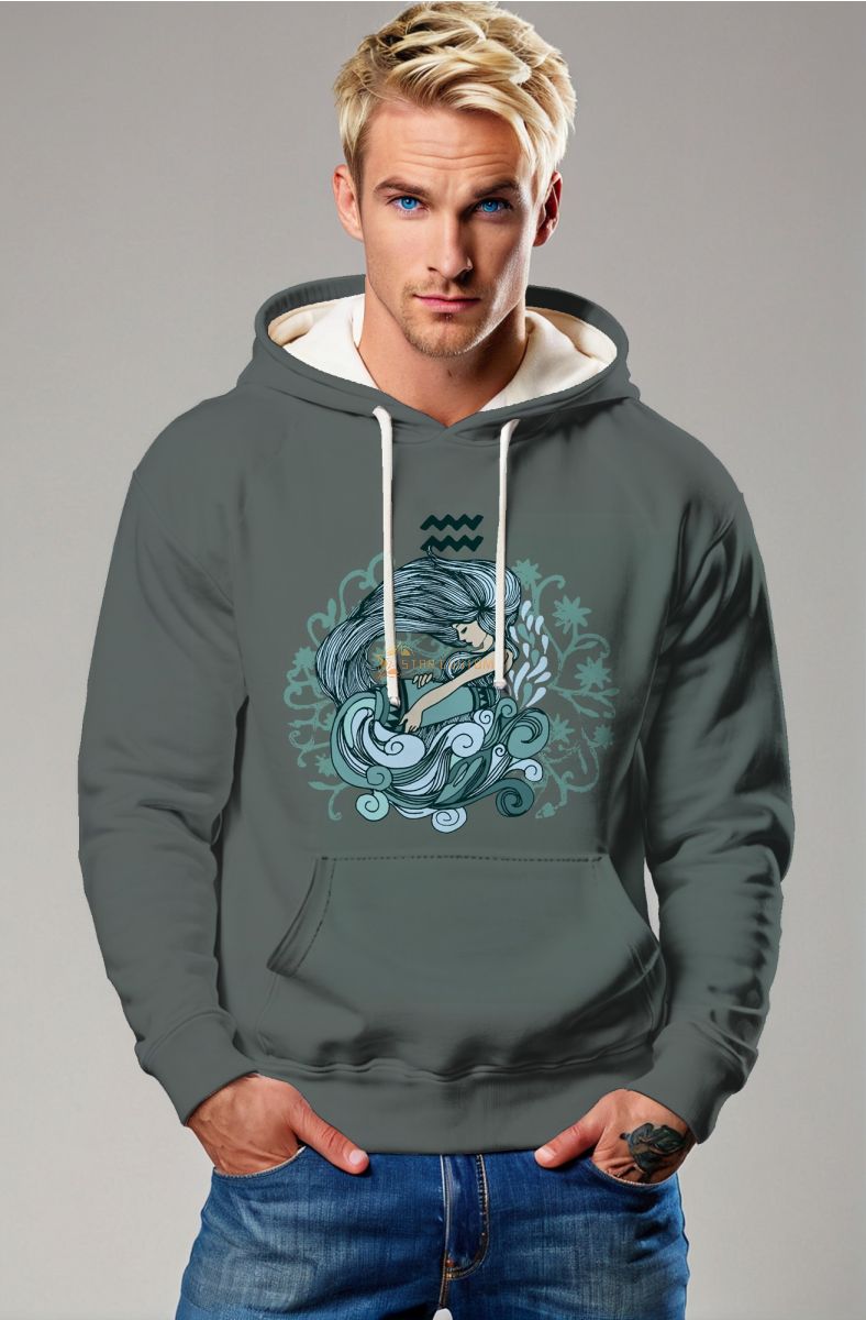 Aquarius Hoodies Green Unisex Cartoon Style Helen with Water Jug Graphic