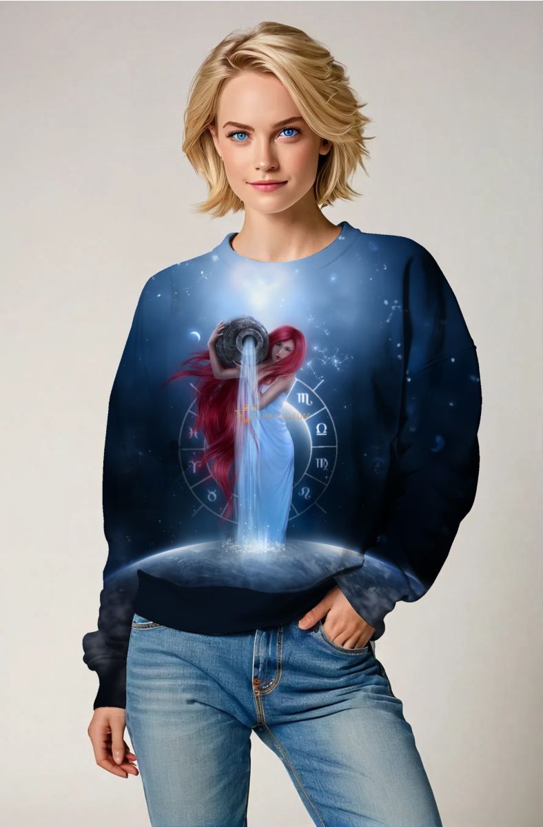 Aquarius Alcmene Redhead Constellation Unisex Sweatshirt in Cosmic Blue