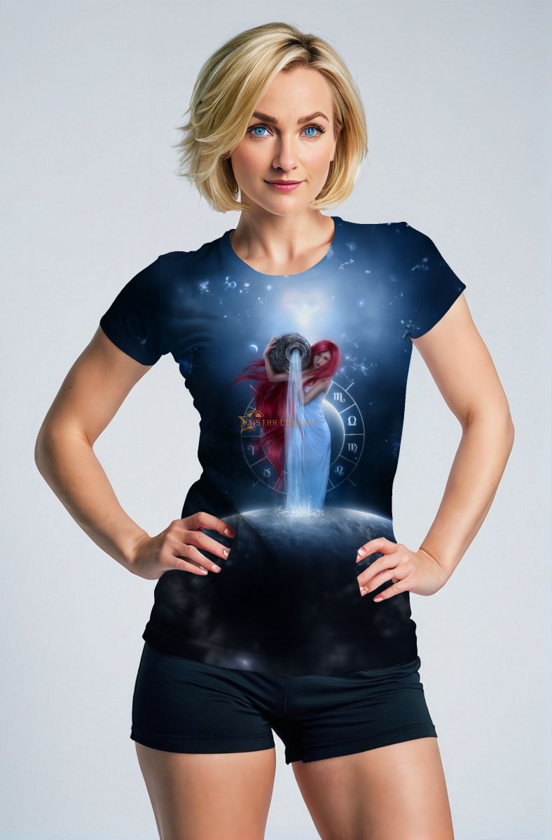 Alcmene Aquarius Graphic Unisex T-Shirts with Zodiac Constellation Design in Cosmic Blue